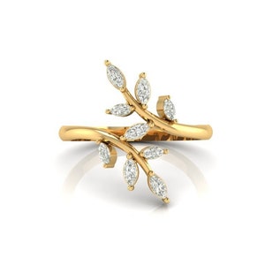 Marquise Moissanite Engagement Ring, 14K Gold Bypass Band Ring For Wedding, Colorless Moissanite Diamond Gift Ring For Wife