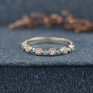 2 MM Round Cut Diamond Vintage Ring, Art Deco Wedding Gift Ring, Moissanite Diamond Half Band Ring, Stackable Band Ring For Women, Thin Band
