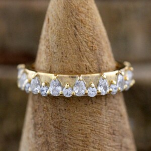 Pear And Round Cut Moissanite Diamond Alternative Wedding Band Ring, Half Eternity Engagement Ring, 14K Solid Gold Band For Women