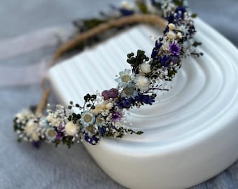 Dried flower crown for bride, Dried flower hair crown, Rustic wedding flower crown, Lavender wedding hair crown, Purple Flower Headband