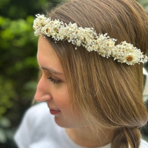 Dried Mini Daisy Flower Crown,Daisy Headband,boho wedding, Dried flower Headpieces, Bridal boho  flower crown,White Daisy Floral hair wreath