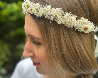 Dried Mini Daisy Flower Crown,Daisy Headband,boho wedding, Dried flower Headpieces, Bridal boho flower crown,White Daisy Floral hair wreath