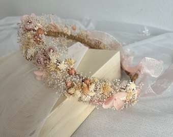 Dried flower crown,Dried baby's breath bridal crown& ivory and peach dried flower crown, bridal boho wedding crown /boho flower crown