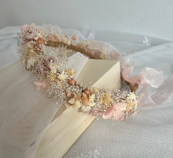 Dried flower crown,Dried baby's breath bridal crown& ivory and peach dried flower crown, bridal boho wedding crown /boho flower crown