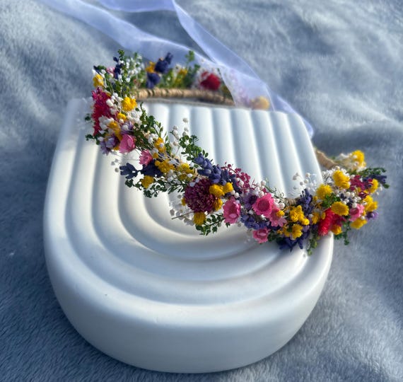 Multicolored Dried Flower Crown|Trockenblumenkranz Bunter Haarkranz Hochzeit|Rainbow Bridal Headband,Flower Girl Wreath, Festival Headpiece