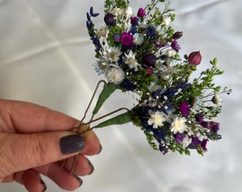 Lavender Dried Flower Hair Pins for Bride, Purple Boho Wedding Hair Accessories, Rustic Bridal Hair Pins, Bridesmaid Floral Hair Clips