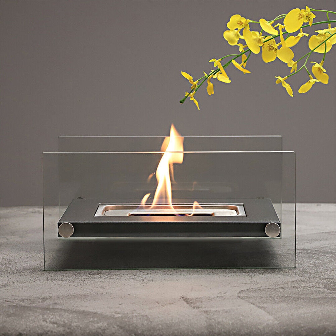 Bio Ethanol Fire Pit Tabletop Fireplace Glass Burner Heater Etsy