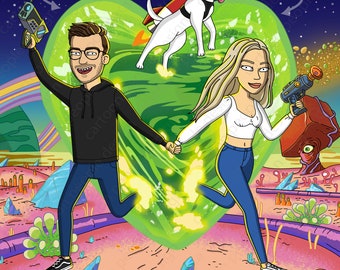 Custom Cartoon Portrait from Photo | Personalized Custom Portrait from photos | Rick and Morty | Couple Gift | Gift Idea