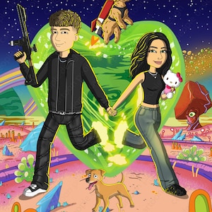 Spersonalizowany portret z kreskówki ze zdjęcia | Spersonalizowany portret | Rick i Morty | Prezent dla pary | Pomysł na prezent