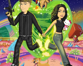 Custom Cartoon Couple Portrait | Personalized Rick and Morty Style (Digital File)