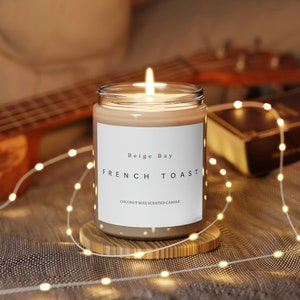 Vegan Yummy French Toast Vanilla Cinnamon, Hand Poured Coconut Wax Scented Candle, 9oz