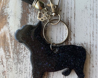 Black (or any color) French Bulldog Glitter Keychain