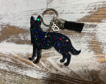 German Shepherd Black Glitter Keychain