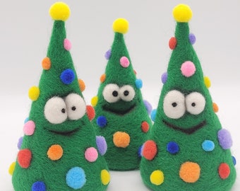 Felt Christmas tree set with face – "Ä Tännschen please" Handmade Christmas decoration, funny mini Christmas trees, winter decoration & gift idea
