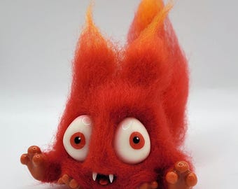 Flame Squirrel – Unique Needle-Felted Squirrel with Glow-in-the-Dark Eyes | Handmade Felt Animal Sculpture, Special Woodland Animal