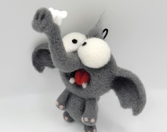 Needle-felted elephant pendant made of pure wool with Minnie Mouse – gift, car decoration, rearview mirror decoration, felt animal, Christmas, unique item
