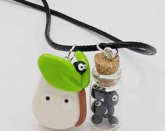 Bottle necklace, Chibi Totoro figure with Russian man and a bottle 50 cm, Ghibli Theme, my neighbor totoro