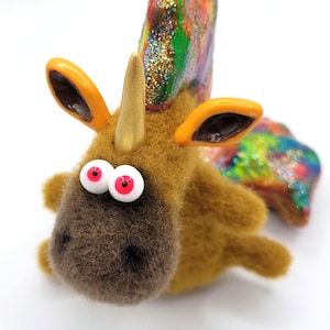 Fantasy Unicorn Figurine, Needle Felted Art. With Polymer Clay Accents & Glitter, Collectible