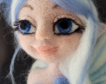 Winter Magic Fairy "Aurelia" - Needle Felted Fairy Doll with human face, felt doll, felt elf, fairy wool, fantasy decoration
