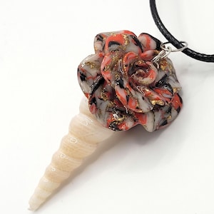 Necklace, shell necklace, flower necklace, rose necklace.