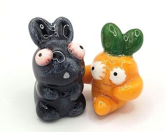 Figurine décorative, lapin dérangé (lapin de Pâques) avec une carotte, ensemble de figurines en argile polymère