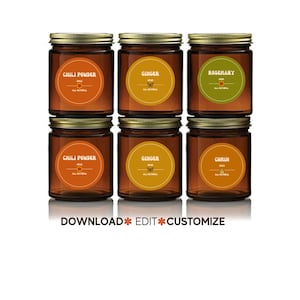Spice Jar Labels Template, Spice Jar Label, DIY Spice Label, Download, Editable, Printable, Modern ,Retro
