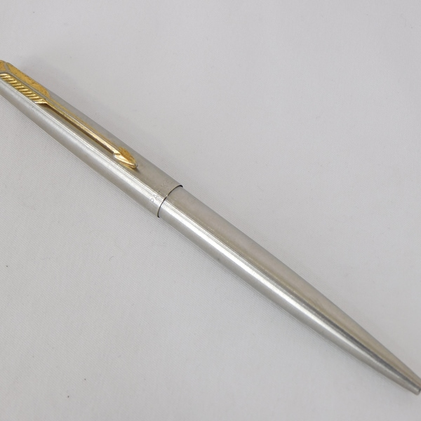 Parker 45 Flighter Ball Pen USA Stainless with Gold Trim Hallow and Arrow Logo