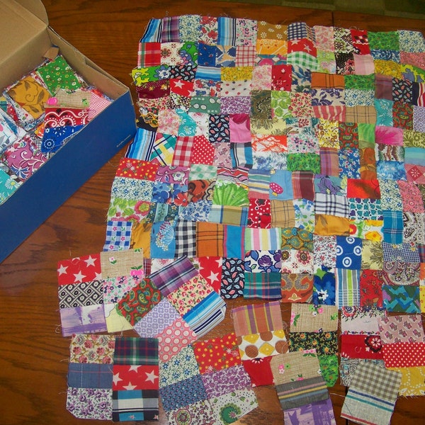 Unfinished Quilt Top and Fabric Pieces Lot - Huge Lot of Cut Out Fabric Pieces for Quilt Top - Ready to Sew