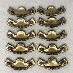 Vintage Aged Brass Batwing Drawer Pulls - Mid Century Furniture Hardware