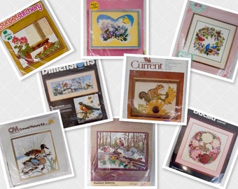 Kit De Broderie Vintage Columbia-Minerva Avec Motifs De Chat Et Porte-oreiller - Lot De 6 Neufs