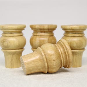 Wood Carved Furniture Legs Set of 4 Bun Feet Sofa Legs Couch, Chair, Dresser, Clear Coated Wood Set of 4