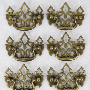 Set of 6 Vintage Brass Bail Pulls: Mid Century Drawer Handles