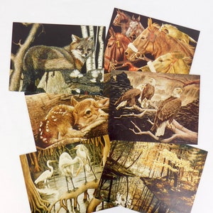 Carte postale vintage animal Sally Miller inutilisée des années 1980, lot de 6 impressions animalières