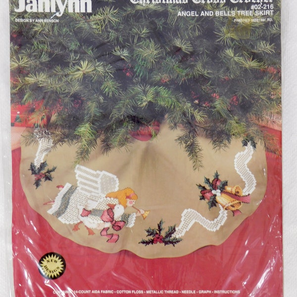 Janlynn Christmas Cross Crochet Angel and Bells Tree Skirt #02-216 Design by Ann Benson 1989 New in Package
