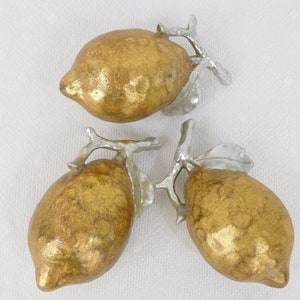 Gold Lemon Faux Fruit Silver Leaf and Stem, Purchased from Marshal Fields Chicago
