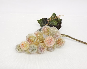 Beaded Sugared Grape Large Bunch Of Pastel Grapes Fruit Decor 1 1/4" grapes with green leaves,  stems and curls