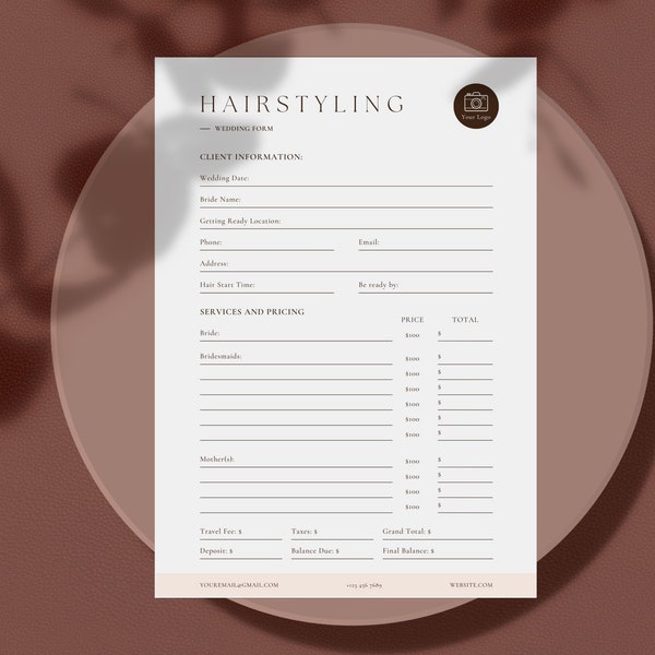 Bridal Hair Contract Template - Editable in Canva, Bridal Makeup Artist Contract Template, Bridal Hair and Makeup Contract