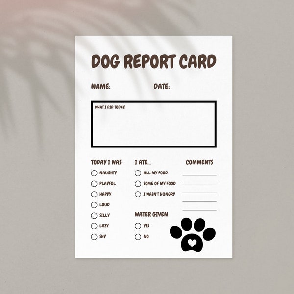 Dog Walk Report Card Template Etsy