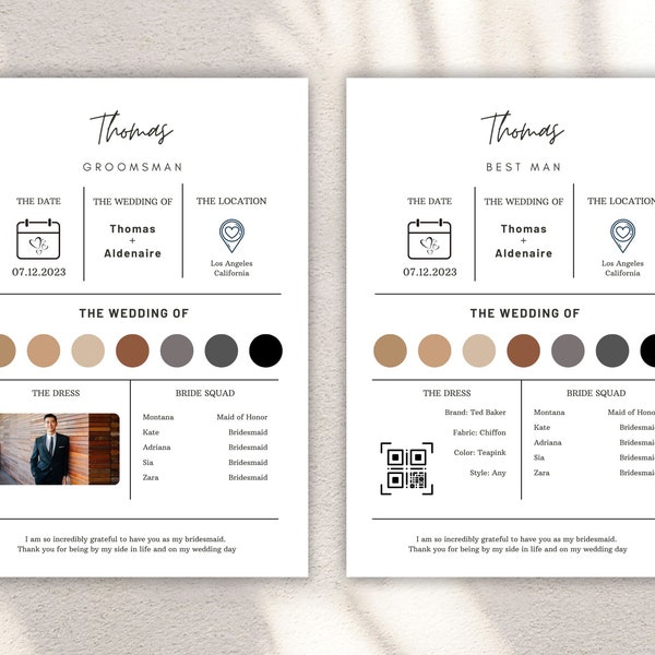 Bridesmaid Info Card Template - Editable in Canva, Bridesmaid Info Card, Bridesmaid Groomsman Template, Bridesmaid Proposal Card