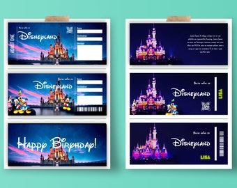 Disneyland Ticket Bundle, Disneyworld Ticket, Editable Ticket, Surprise Reveal Ticket Gift, Disneyland Ticket, Theme Park ticket