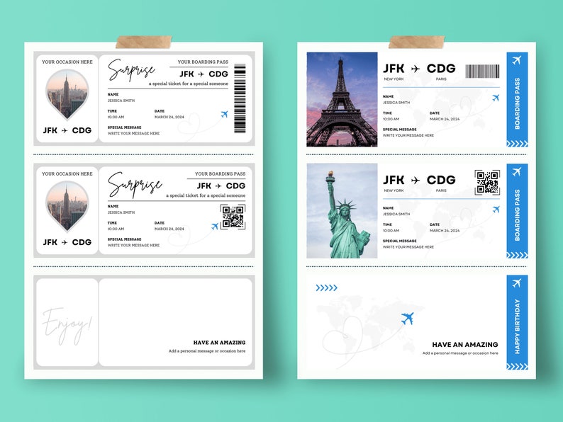 Editable Boarding Pass Template Bundle Printable Plane Ticket, Surprise ...