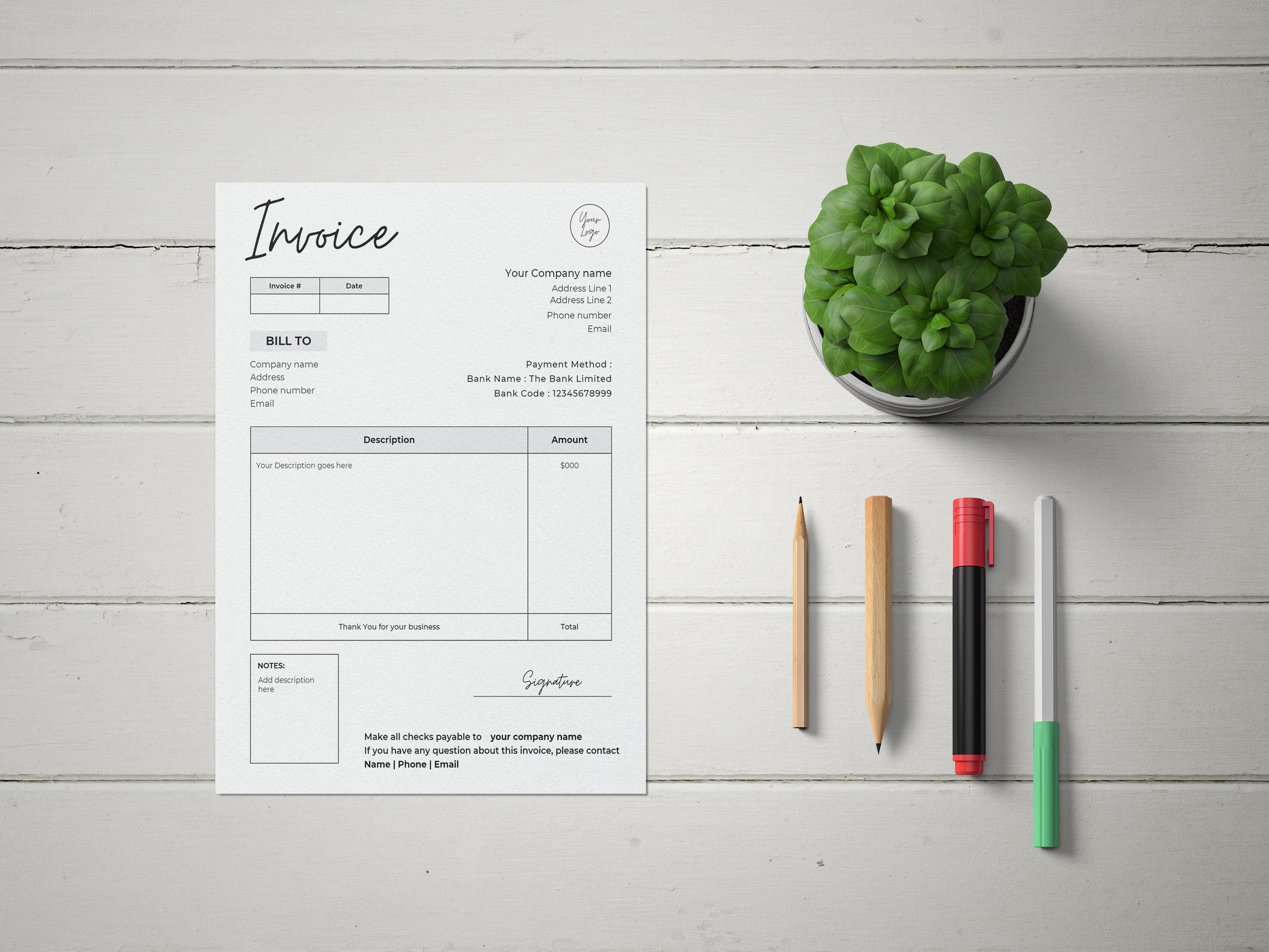 Editable invoice template printable order form invoice canva invoice