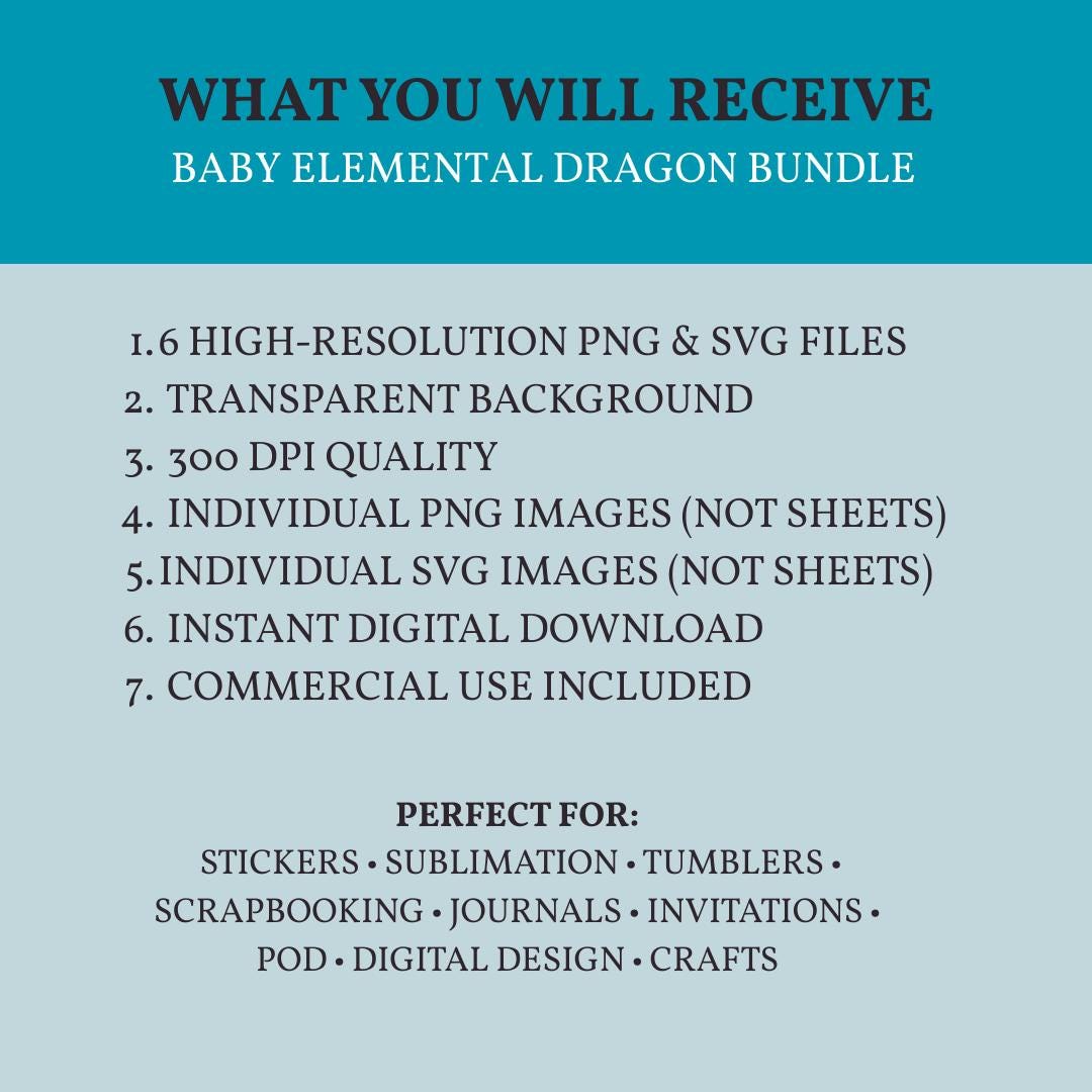 Baby Elemental Dragon Hatchlings PNG + SVG Bundle, 6 Cute Fantasy ...