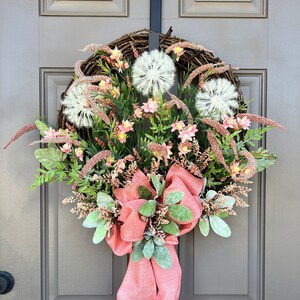 Spring Front Door Wreath, Coral Summer Wreath Front Door Decor, Porch Decor, Birthday Gift for Mom, Unique Mother&#39;s Day Gift