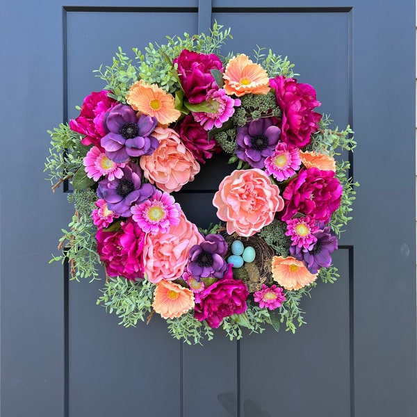 Summer Wreath for Front Door, Everyday Artifical Entryway Decor, Unique Gift for Mom, Colorful Wedding Shower Decoration, Gift for Hostess