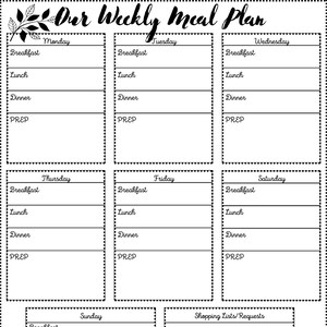 Meal Planner Worksheet