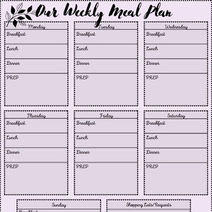 Meal Planner Worksheet- Lilac