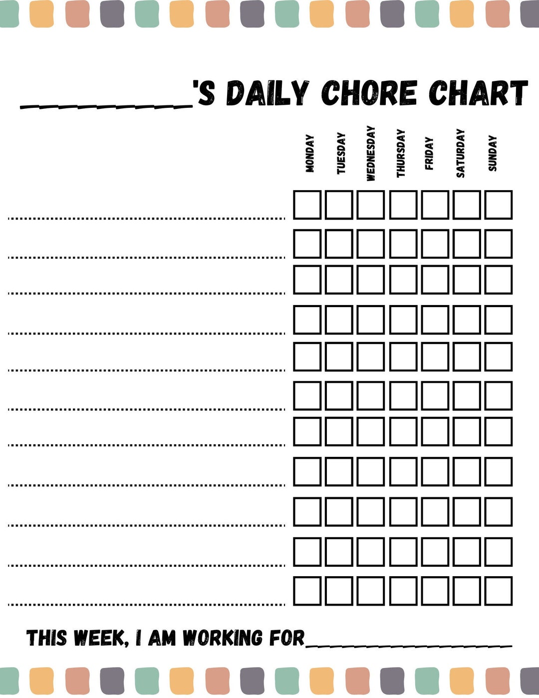 Customizable Chore Chart - Etsy