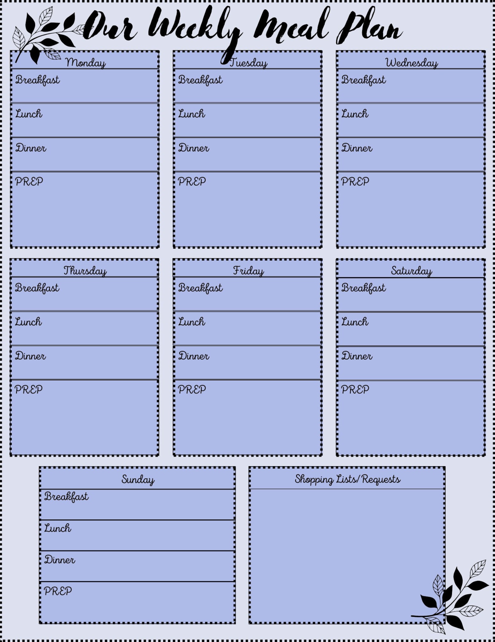 Meal Planner Worksheet - Etsy
