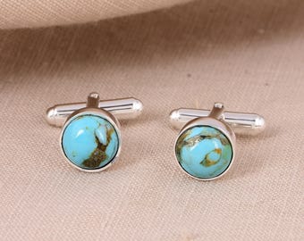Handgemaakte Kingman Turquoise manchetknopen: sterlingzilveren boho-sieraden
